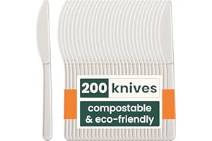 HAAGO - Juego de 200 Cuchillos - Reutilizables, Aptos para Lavavajillas, Cubiertos para Fiestas, Bodas, Eventos, para Comida Fría y Caliente - Blanco 18cm / 7"