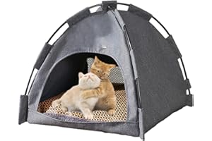 Zankie Foldable Cat and Dog Tent - Teepee With Cooling Bed Mat | Breathable Washable Pet Puppy Kennel for Indoor Outdoor Use | Folding House Bed