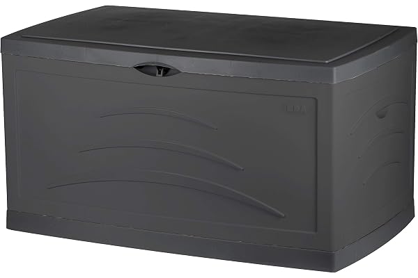 EDA - Malle de Jardin SERENA 310 L - Cadenassable avec Roulettes - Anti-étouffement - Anti-UV - Gris anthracite - 121 x 55 x 66 cm