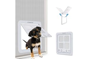 CEESC Porta per animali domestici per gatti e cani (dimensioni esterne 29 x 24cm), porta scorrevole per cani con schermo scorrevole a 4 vie per porte esterne (Bianco)