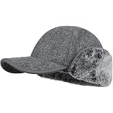 Gisdanchz Winter Baseball Cap Hat with Short Ear Flaps - Wool Blend Exterior Fully Lined with Faux Fur