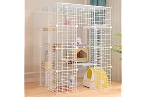 OLD TJIKKO 4 Tier Cat Cage Large,Pet Playpen,DIY Puppy Pen with Door, Rabbit Run,Guinea Pigs Hamster Runs, Indoor Guinea Pig Cage Includes Mallet, Indoor Use,White