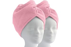 ELEXACARE Hårturban Mikrofiber - Turbanhandduk med Knapp, 2-pack | Våffelstruktur mikrofiber, ca 28 x 65 cm, för långt och tjockt hår – även lämplig för bastu och spa
