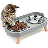 Erzekrim Raised Cat Bowl, 2 Double Stainless Steel Bowls | Elevated Stainless Steel Cat Feeder for Small Dogs (Grey, Stainles