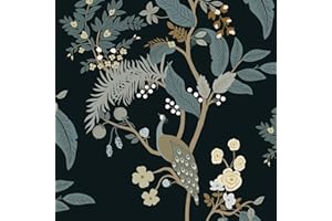 Fiula Selbstklebende Tapete 41CMx3M Klebefolie Möbel Blumen Vögel Tapeten Blätter Schwarz Gelb Wanddekoration Tier Dekrofolie Wasserdicht Vinyl Vintage Wandverkleidung für Schlafzimmer Wohnzimmer