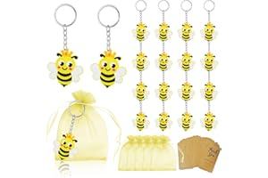 MEIYIFAN 24 Bienen-Schlüsselanhänger Gastgeschenke Taufe,Biene-Schlüsselanhänger + Organza Beutel + Kraftpapier Anhänger,Baby Shower Kommunion Kinderggeburtstag Party Mitgebsel