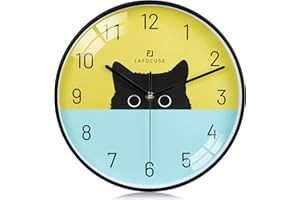 Lafocuse 12 Inch Silent Non Ticking Black Cat Wall Clock for Living Room Modern, Battery Operated Cat Clock for Kids Room Bedroom Office Kitchen