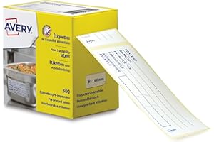 AVERY - 300 Étiquettes Traçabilité Pré Imprimées en Rouleau Blanches - Format 98 x 40 mm - Utilisation professionnelle (Restaurant) ou à la Maison
