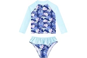 WYTBABY Maillot de Bain Fille Deux Pièces Combinaison Anti UV Fille Manches Longues Maillot pour Filles de 3-9 Ans