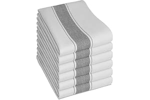 OLIVIA ROCCO Pack of 6 Kitchen Tea Towels Large 100% Cotton Commercial Grade Towels Lint Free White Quick Drying, 70 x 50 cm Grey
