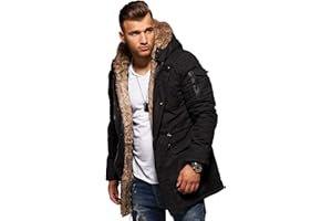 behype. Herren Winter-Parka Winter-Jacke mit Kunstfell & Kapuze Biker 55-1790