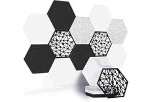 Yrendenge 12 Packs Self-adhesive Acoustic Panels, Hexagon Sound Proof Panels, 14 X 12 X 0.4in Sound Absorbing Panels, High Density Acoustic Treatment Wall Panels for Recording Studio Home