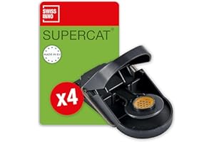SWISSINNO Piège à Souris SuperCat - Tapette Souris - Efficace + Réutilisable avec Appât au Beurre de Cacahuète - Capture Rapide - Utilisation Intérieure et Extérieure - 4 Pièges