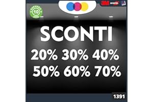 MURAL STICKERS KIT ADESIVI SCONTI - DAL 20% AL 70% DI SCONTO - VETROFANIA SALDI - ADATTI PER : VETRINE - FINESTRE - PARETI - VETRI - MOBILI - AUTO - VINILE DI FACILE APPLICAZIONE - DECAL ROSSO 60 X 35 CM