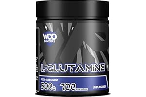 HELLENIA Glutamine Powder - 500g | Amino Acid, Improve Recovery, Boosts Immune System | Unflavoured 100% Micronized Glutamine Powder | 100 Servings in Tub with Scoop by WOD Powders