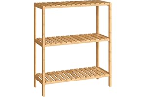 SONGMICS Estantería de Baño de Madera, Estantería Almacenaje, Estante de Plantas de 3 Niveles, para Baño, Sala de Estar, Balcón, Cocina, 26 x 60 x 66 cm, Natural BCB33Y