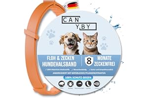 CANYBY Zeckenhalsband für Hunde – Natürlicher Zecken- & Flohschutz, Wasserdicht & Effektiver Schutz bis zu 8 Monate mit 100% natürlichen Inhaltsstoffen (Orange, 62cm)