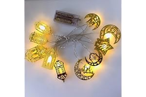 kuggty Ramadan Eid String Light, Battery Powered Moon Star Lantern Lamp Mubarak Moon 10 LED Decorative String Lights Indoor Ramadan Decorations for Room Outdoor Decor (F)