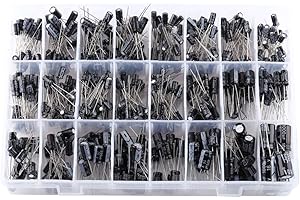 COCOARM Kondensatory 500 szt., 24 wartości kondensatory elektrolityczne różne kondensatory aluminiowe z pudełkiem do przechowywania 0,1 uF ~ 1000uF 10 V-50 V