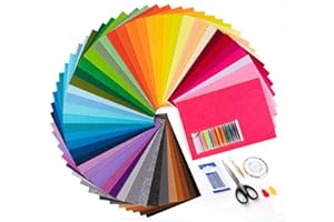 HOMEWIT Bastelfilz Filz, 50 Farben Bastelfilz Farbig Filz Blätter 20 x 30 cm Polyester Felt Fabric Filzplatten +7 Bastelfilz Zubehör für Nähen zum DIY Handwerk Nähen Manual Decoration