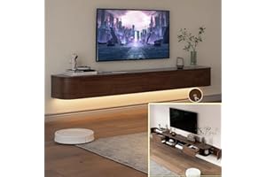 XDXINY TV Media Console Floating TV Cabinet Wall Mounted TV Cabinet Multi Large Storage TV Bench Under TV Lowboard with drawers Router Bracket (BrownB+LED, 240 * 20 * 30CM)