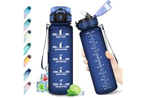 KOLLYKOLLA Gourde 1L, Bouteille Sport, Gourde avec Paille sans BPA, Bouteille d'eau Étanche, Gourdes Motivation, Gourdes Sport avec Marqueur de Temps, Bouteille Réutilisable pour l'école, Sport, Bureau