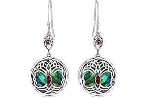 AOBOCO Kolczyki z celtyckim drzewem życia, srebro wysokiej próby, drzewo genealogiczne, wiszące kolczyki z kryształami kamieni urodzinowych, biżuteria urodzinowa, prezenty dla kobiet, dla niej