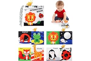 Ballery Zabawka dla niemowląt 0-12 miesięcy, wózek zabawka dla niemowląt, sensoryczne zabawki Montessori o wysokim kontraście, czarno-biała, miękka książka ze zwierzętami, prezent na narodziny dziecka