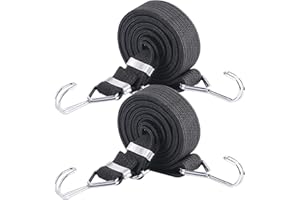 BJYXSZD Adjustable Bungee Hooks Cord 2PCS 2M Black Xtra Long Flat Elasticity Rope, Large Heavy Duty Rubber Elastic Straps with Adjustment Metal Buckle for Fastening Luggage or Backpacks and Moving Cargo