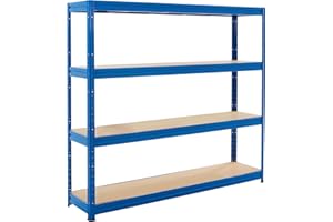 BiGDUG Heavy Duty Garage Shelving Unit - 600kg Per Shelf (2400kg Per Bay) - 177x200x45 cm - 4 Tier Storage Shelves - Blue - Shed Shelving