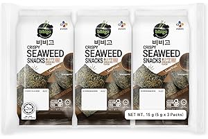 ‎BIBIGO Bibigo Seealgen Snack Korean BBQ – Geröstete Seelagenblätter mit Korean BBQ – Ideal als Snack oder Beilage – 3 x 5 g