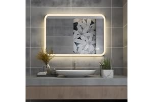 ‎MIQU MIQU Badspiegel LED 60 x 50 cm Badezimmerspiegel mit Beleuchtung warmweiß/kaltweiß dimmbar Lichtspiegel Wandspiegel mit Touch + beschlagfrei rechteckig