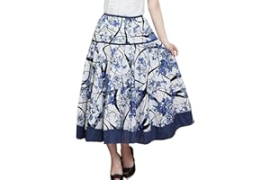 FEOYA - Gonna da donna in stile retrò, elastica in vita, estiva, con stampa floreale, gonna a pieghe in cotone, per cocktail, tempo libero, vacanze