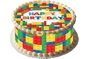 BYHSOEP Tortendeko Essbar Bausteine mit Tortenaufleger Baustein Ø 20cm und Tortenband Bauklötze 4 Stück á 24cm x 5cm Passend für Torten, Kreative Dekoration für Torten, Kuchen Deko Tortendeko Geburtstag Junge