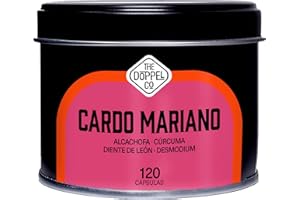 THE DOPPEL CO Cardo Mariano con Alcachofa, Cúrcuma, Diente de León y Desmodium - 80% de Silimarina - 120 cápsulas - Alta dosificación - Detox Depurativo, Mejora la digestión - Libre de Plástico