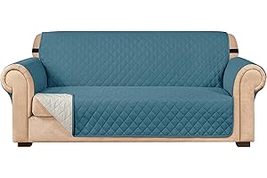 subrtex Quilted Sofa Cover Reversible Sofa Slipcover Protector 1,2,3 Seater with Adjustable Elastic Straps, Side Storage Pocket (Sofa, Blue)