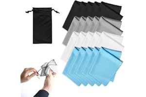 CQQNIU Ściereczki do czyszczenia okularów z mikrofibry, torba do przechowywania, niestrzępiąca się ściereczka do soczewek, 15 x 18 cm