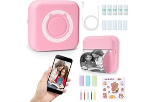 ZAKVOP Mini Imprimante Portable, Mini Imprimante Thermique, imprimante Photo Portable pour Android et iOS, imprimante sans Encre pour Notes, Images, Photos, Journal, DIY - Pink