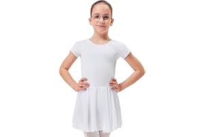 tanzmuster Ballettkleid Mädchen Kurzarm - Lucy - Gr. 92-170 - weiche Baumwolle - Chiffon Röckchen - Ballett Trikot für Kinder