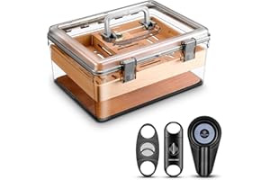 CLZOONG Acryl Zigarren Humidor Set mit Luftbefeuchter und Hygrometer, transparenter Humidor Fall Eingebautes Zedernregal, tragbarer Desktop Humidor Box Lagerung für etwa 80 Zigarren (Medium)