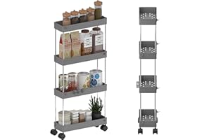 GOOPOOL Carrito Auxiliar con Ruedas Cocina, Carro de Almacenamiento Delgado Rodante de 4 Niveles, Carrito Cocina Ahorra Espacio Estanteria Estrecha Carrito Cocina para Cocina, Oficina, Gris