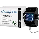 Shelly Pro 4PM | WLAN, LAN ve Bluetooth 4 kanallı r&ouml;le şalteri, t&uuml;ketim &ouml;l&ccedil;&uuml;m&uuml; ile &ndash; 40 A | DIN ray şapka rayı | Alexa ve Goo