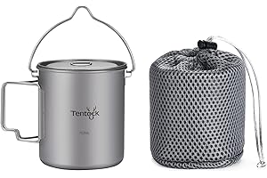 Tentock Taza de Titanio Ligero Copa de Titanio Mochilero Portátil Taza de Camping Exterior Taza de Café Multifuncional Olla con Tapa y Asa Plegable para Senderismo Trekking o Uso Diario (750ml)