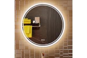 KWW Grande Specchio Rotondo Moderno della Vanità del Bagno del LED, Temperatura di Colore Regolabile, luci Dimmerabili Anti-nebbia, Specchio Montato a Parete Orizzontale/Verticale (60_x_60_cm)