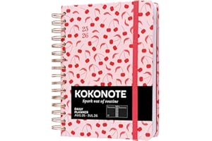 Kokonote - Agenda 2025-2026 Journalier Cherry Dreams | Agenda Scolaire 12 mois, Format A5, Daily Planner pour Université, Lycée ou Étudiant