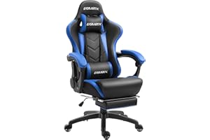 Dowinx Gaming Chair Ergonomic Racing Style Recliner with Massage Lumbar Support, Office Armchair for Computer PU Leather E-Sports Gamer Chairs with Retractable Footrest (Blue)