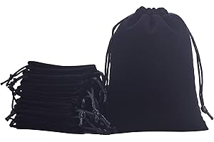 KONMAY 10pcs Big Velvet Drawstring Bags, Black 20.0x25.0cm Velevet Jewellery Pouches for Gifts, Party Favors