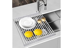 SUNLIGHT ENCOUNTER Espandibile Scolapiatti da Appoggio per Lavello Pieghevole, Griglia Scolapiatti Cucina in Acciaio Inox, Gocciolatoio per Lavello, Accessori Lavandino Cucina per Essiccare Posate, 31x28cm, Fino a 51cm