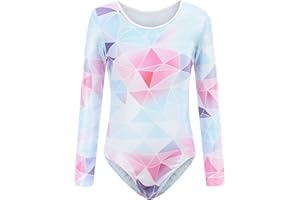 SEAUR - Mädchen Turnanzug Ärmellos Kinder Gymnastikanzug Klassisch Trikot Gymnastik Tanzen Trikotanzug Ballet Kleidung Regenbogen Geometrische Muster 100-150CM