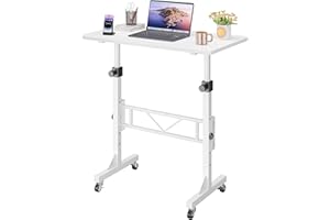 ‎HOMIDEC HOMIDEC Höhenverstellbarer Schreibtisch mit Rollen, Tisch Computertisch Stehpult Schreibtisch Höhenverstellbar für Walking Pad Laufband für Zuhause, PC Tisch Klein für Home Office, 80 x 40 cm, Weiß